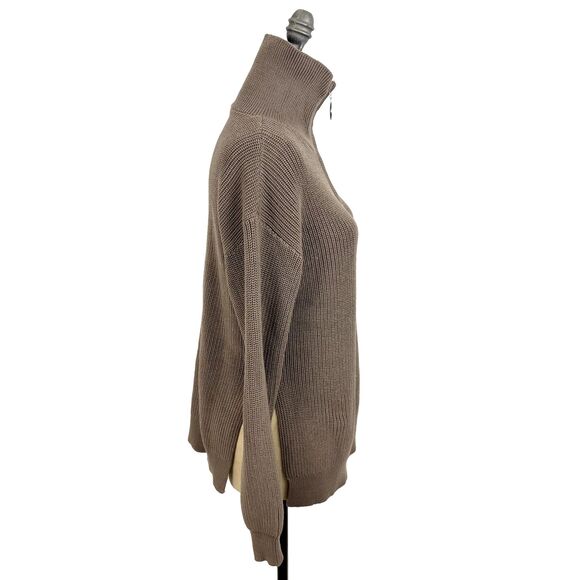 HALARA Funnel Neck 1/2 Zip Tunic XS Split Casual Sweater Desert Taupe NWT B40 - Picture 3 of 7
